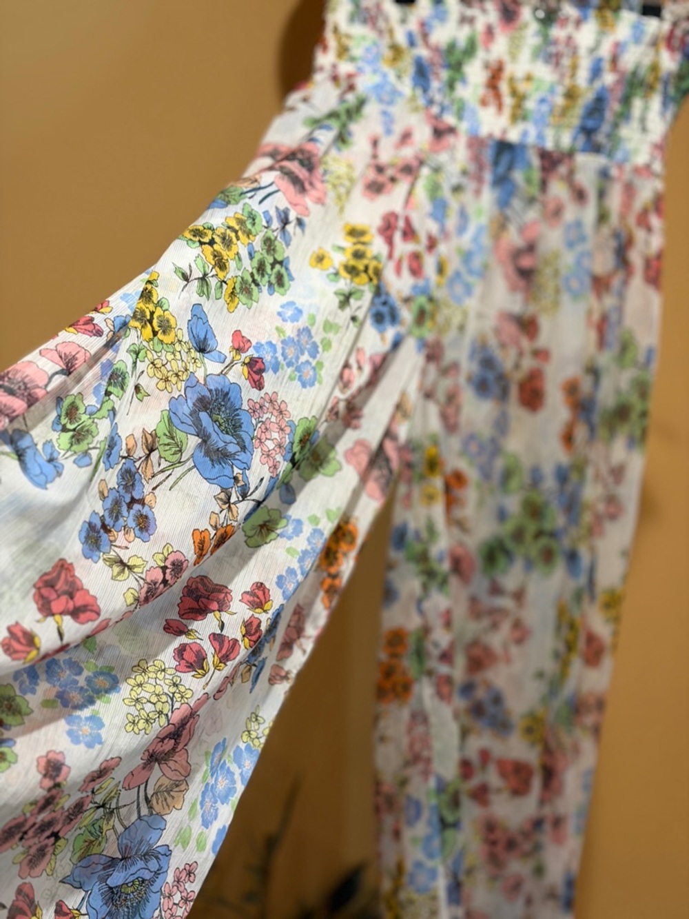 Alexis White Floral Smocked Maxi pants with Multicolor Blooms